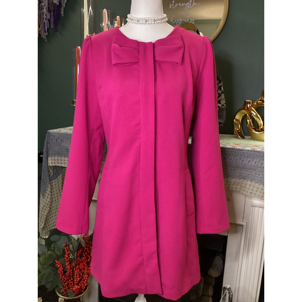 Joy Joy Hot‎ Pink Bow Front Textured Coat Large